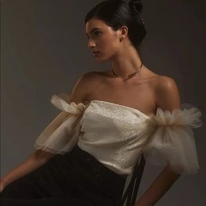 Anthropologie Cream Tulle Crop Blouse